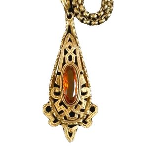 Whiting & Davis Amber Gold Tone Pendant Necklace